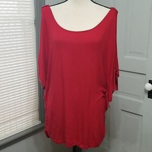 ✨ Seven7 Red Beaded Split Ruffled Sleeve Jersey Top